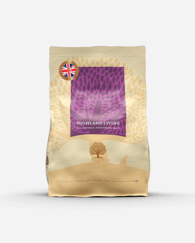 Essential Foods Highland Living – 2.5 kg – Kornfrit hundefoder med kalkun, okse og laks