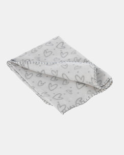 Fleece Tæppe med hjerter - Hvid / Grå - 100x70cm