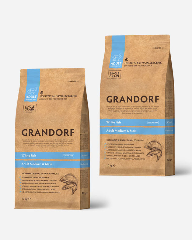 Grandorf Adult Medium & Maxi – hvid fisk – 2 x 10 kg
