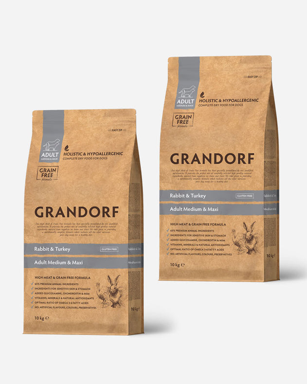 Grandorf Adult Medium & Maxi – kanin og kalkun – 2 x 10 kg