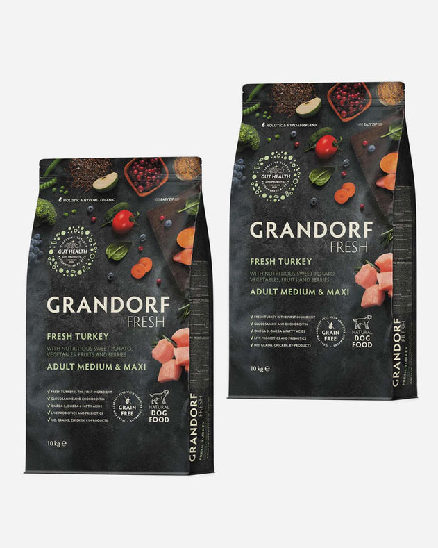 Grandorf Fresh Adult Medium & Maxi – Frisk kalkun & sød kartoffel 2 x 10 kg