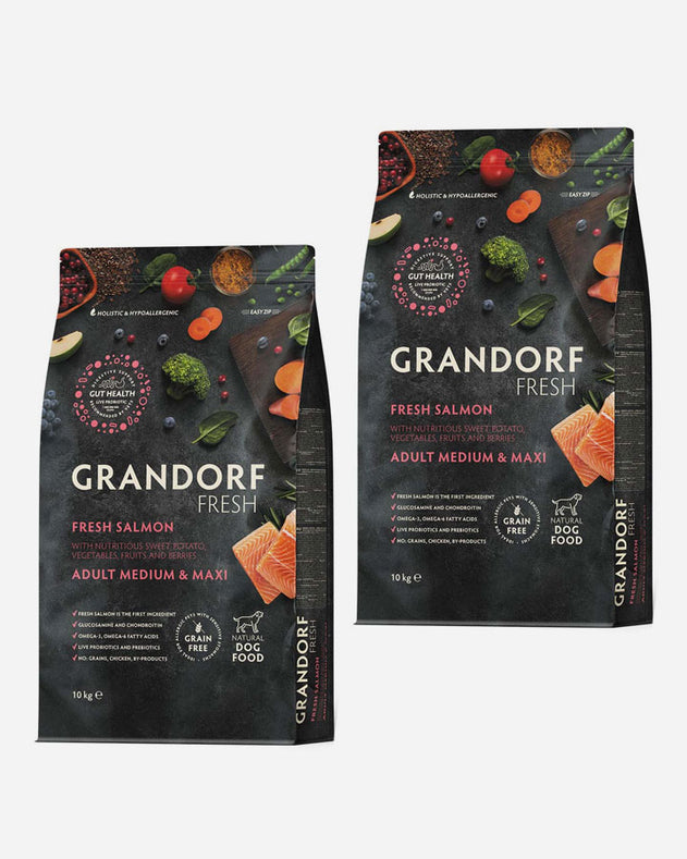 Grandorf Fresh Adult Medium & Maxi – Frisk laks & sød kartoffel 2 x 10 kg