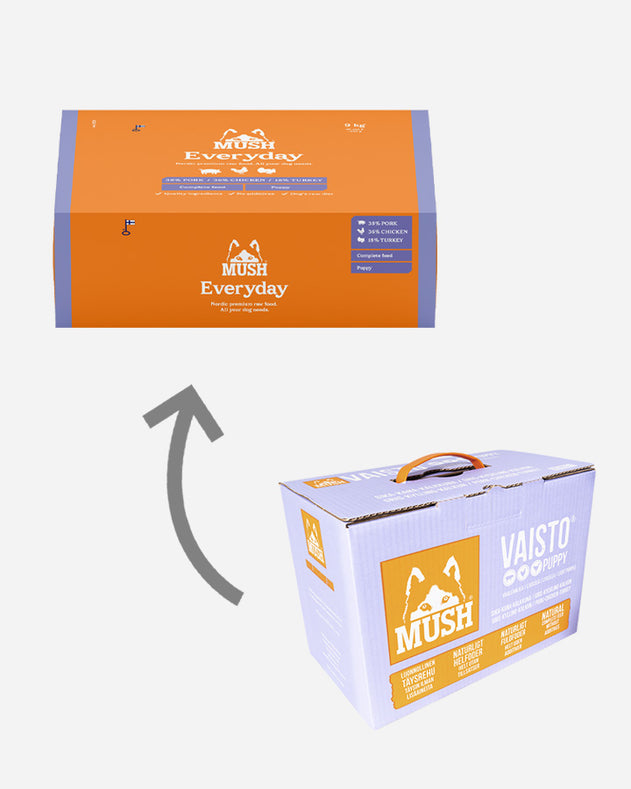 MUSH Everyday Puppy Lyslilla - Gris, Kalkun og Kylling - 2x9kg