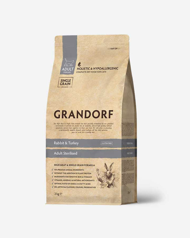Grandorf Cat Adult Steriliseret - Kanin og Kalkun  - Grandorf - Petlux