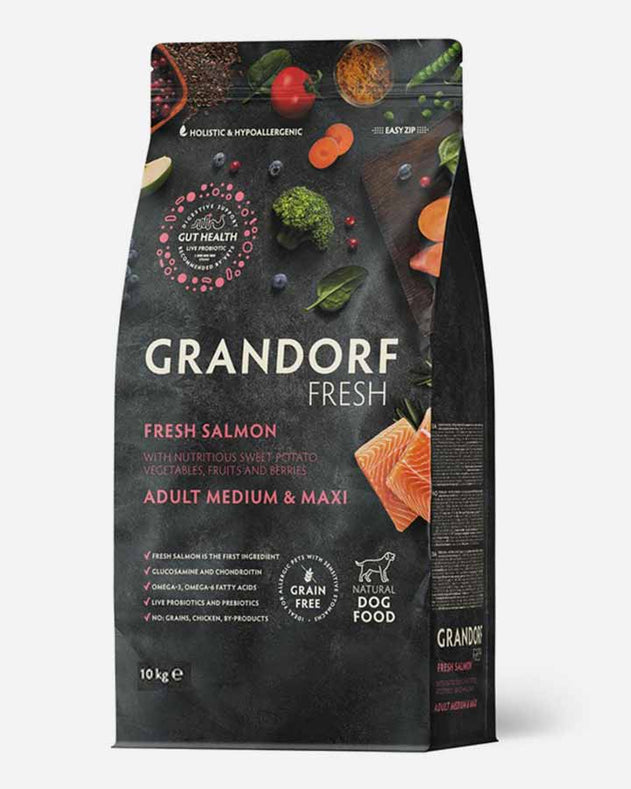 Grandorf Fresh Adult Medium & Maxi – Frisk laks & sød kartoffel 10 kg